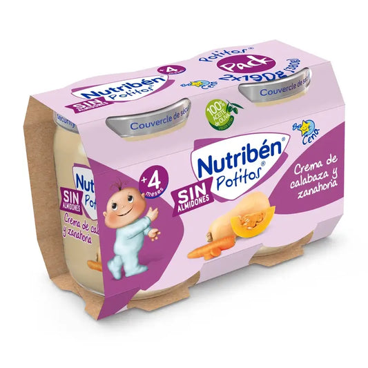 Nutriben Crema di Zucca e Carote, Dai 4 Mesi, 2 Unità X 190 Gr