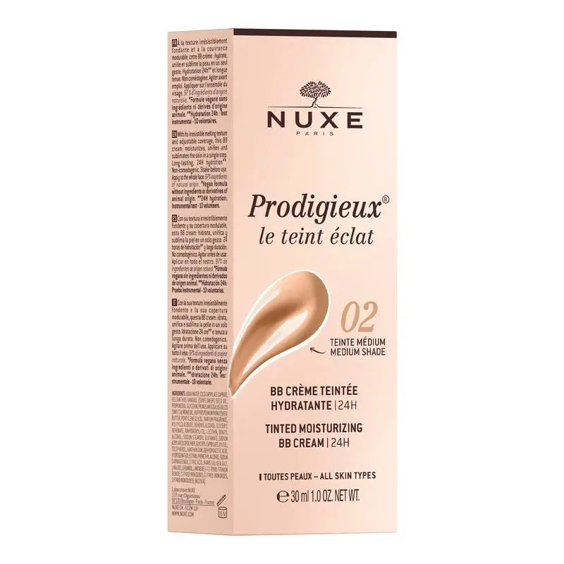 Nuxe Crema Bb idratante con colore - 24H, Prodigieux® Le Teint Éclat 30Ml - Tono medio