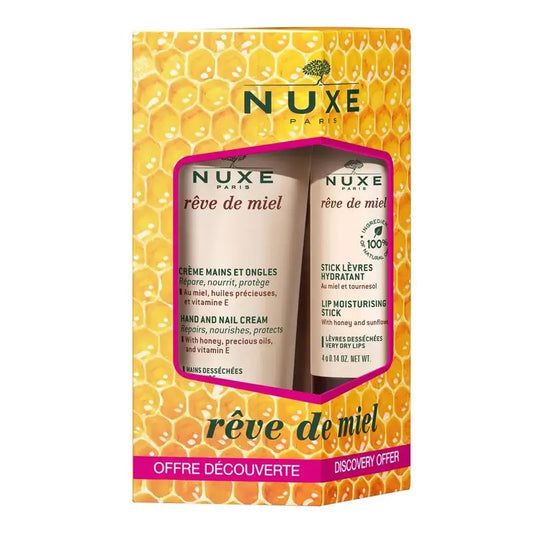 Nuxe Reve De Miel Duo Crema riparatrice mani e unghie 30 ml e Stick labbra idratante 4Gr