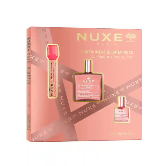 Nuxe Confezione regalo multigamma Glow Infinite Rose Very Rose Lip Serum + Huile Prod Floral Or + Huile Prod Floral
