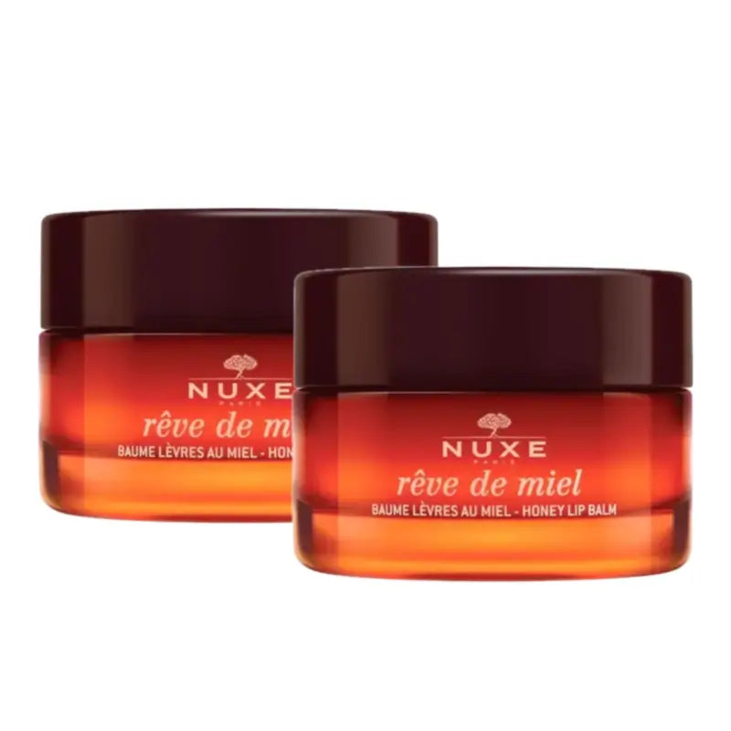 Nuxe Rêve de Miel Balsamo per le labbra al miele ultra-nutriente e riparatore, confezione da 2 x 15 ml