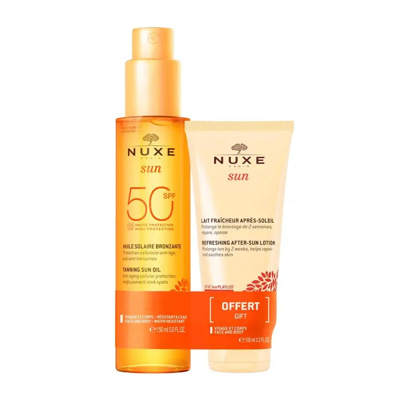 Nuxe Olio solare abbronzante viso e corpo Spf 50 150Ml + Latte doposole 100Ml