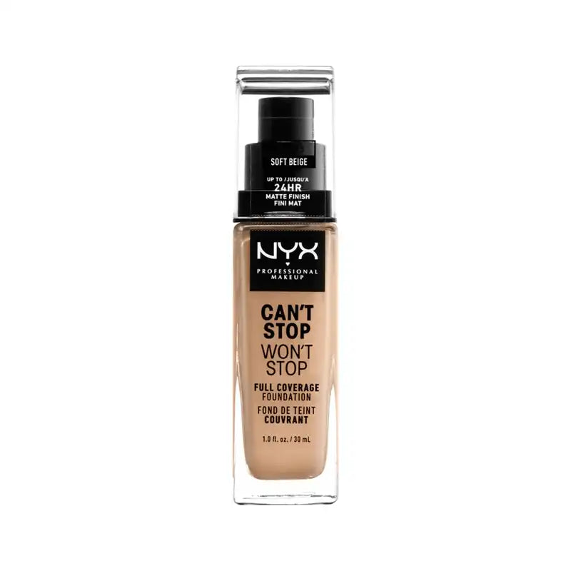 Nyx Can'T Stop Won'T Stop Fondotinta a copertura totale Shade 7.5 Soft Beige Medium , 30 ml