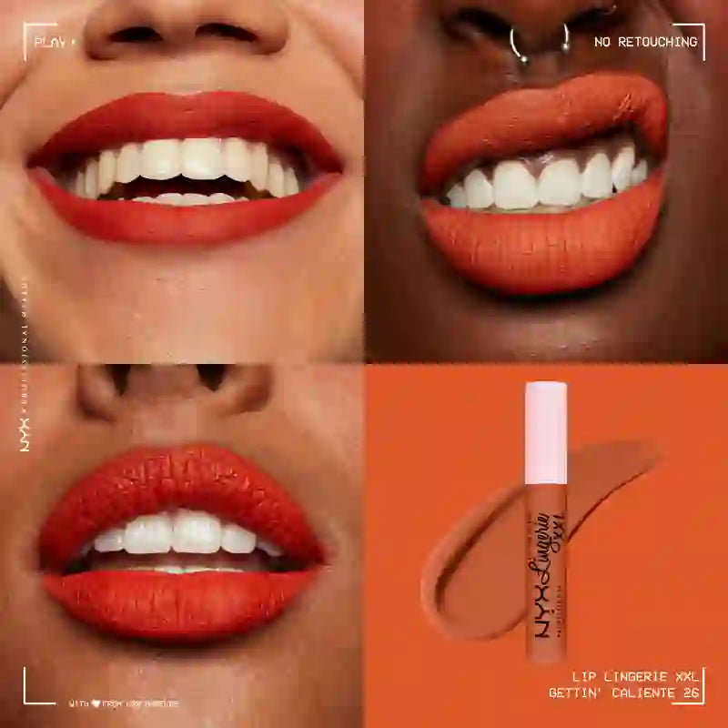Nyx Lipstick Lip Lingerie Xxl Fuego Long Wear, 100% copertura opaca, tonalità calda, 4 ml