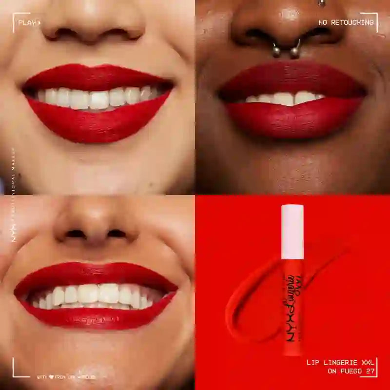 Nyx Rossetto Lip Lingerie Xxl Fuego Lunga Durata, Opaco, Tonalità Su Fuego 27 , 4 ml