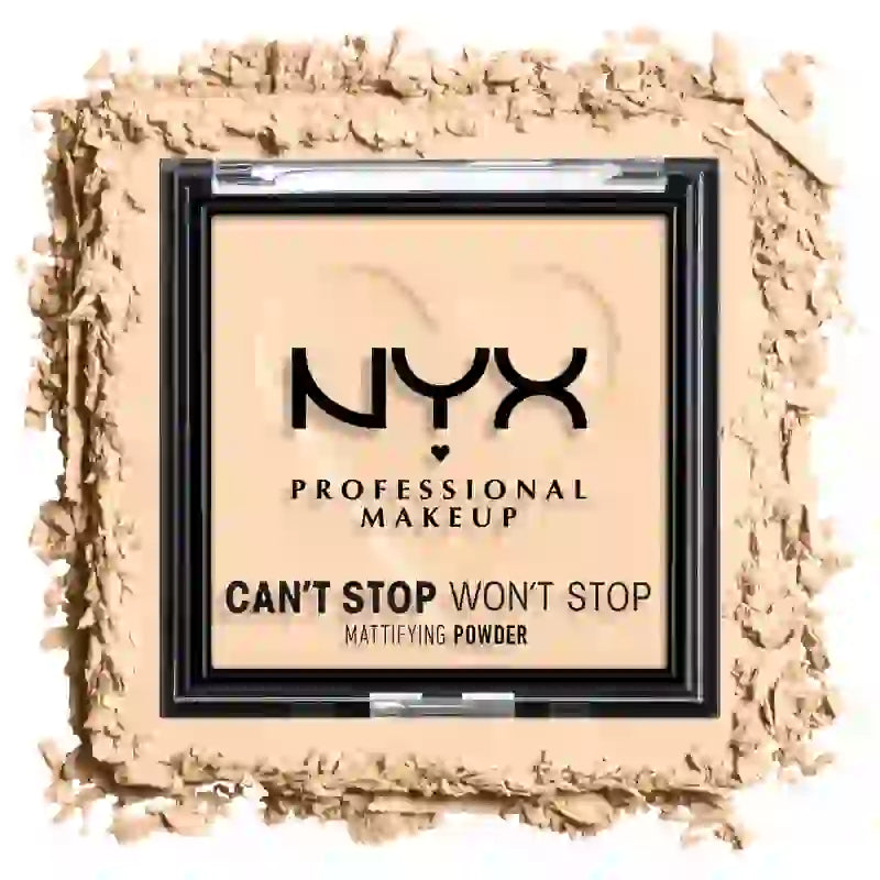 Nyx Professional Mattifying Powder Can't Stop Won't Stop. Attenua lucentezza, imperfezioni e pori. Tonalità 01 Equo. 6 gr
