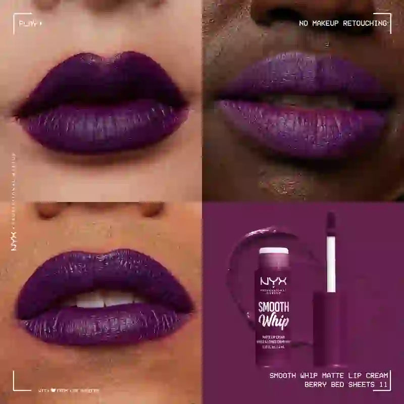 Nyx Smooth Whip Matte Lip Cream, rossetto liquido cremoso, opaco, tonalità Berry Bed Sheets , 4 ml