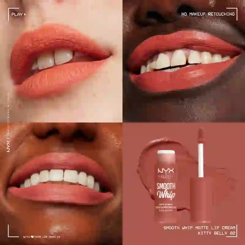 Nyx Smooth Whip Matte Lip Cream, rossetto liquido cremoso, opaco, tonalità Kitty Belly , 4 ml