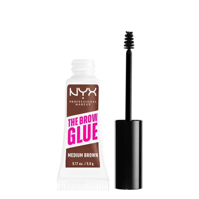 Nyx The Brow Glue, Gel colla per sopracciglia a lunga durata, tonalità 02 Marrone medio , 5 gr