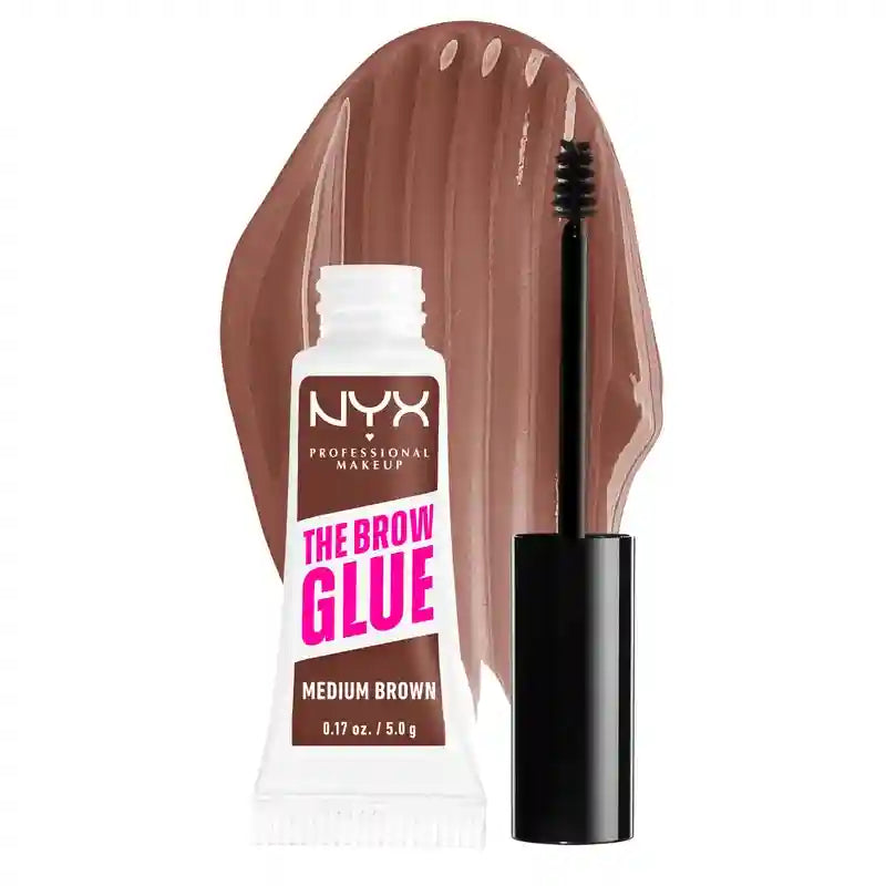 Nyx The Brow Glue, Gel colla per sopracciglia a lunga durata, tonalità 02 Marrone medio , 5 gr