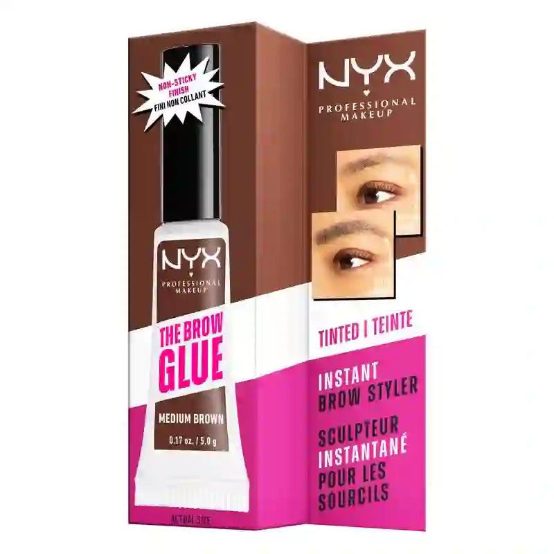 Nyx The Brow Glue, Gel colla per sopracciglia a lunga durata, tonalità 02 Marrone medio , 5 gr