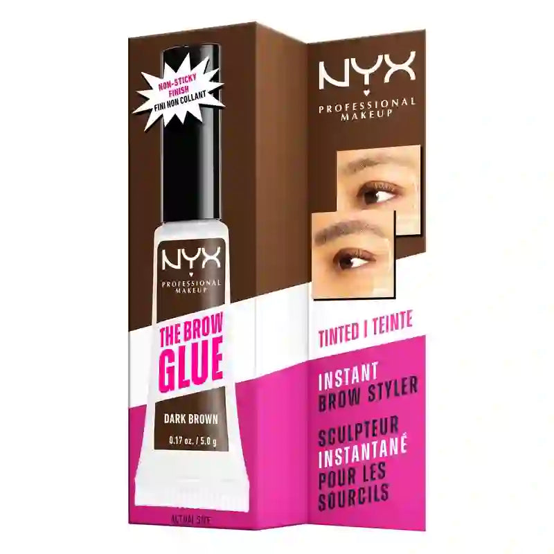 Nyx The Brow Glue, Gel colla per sopracciglia a lunga durata, tonalità 03 Marrone scuro , 5 gr