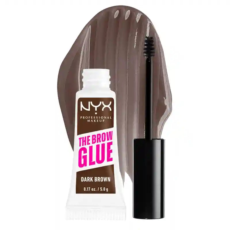 Nyx The Brow Glue, Gel colla per sopracciglia a lunga durata, tonalità 03 Marrone scuro , 5 gr