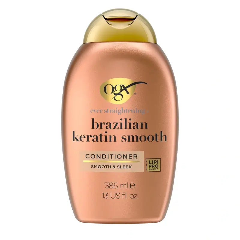 OGX Brazilian Keratin Conditioner, per capelli mossi o ricci, liscia, rinforza e idrata, 385ml