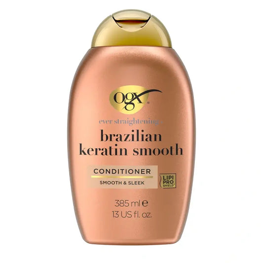 OGX Brazilian Keratin Conditioner, per capelli mossi o ricci, liscia, rinforza e idrata, 385ml