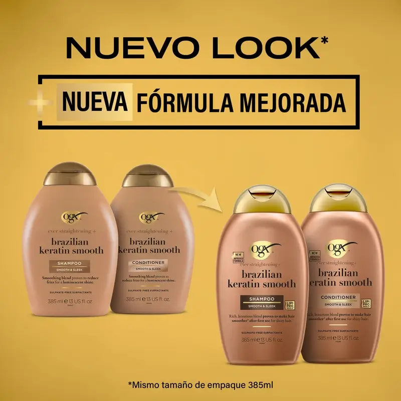 OGX Brazilian Keratin Conditioner, per capelli mossi o ricci, liscia, rinforza e idrata, 385ml