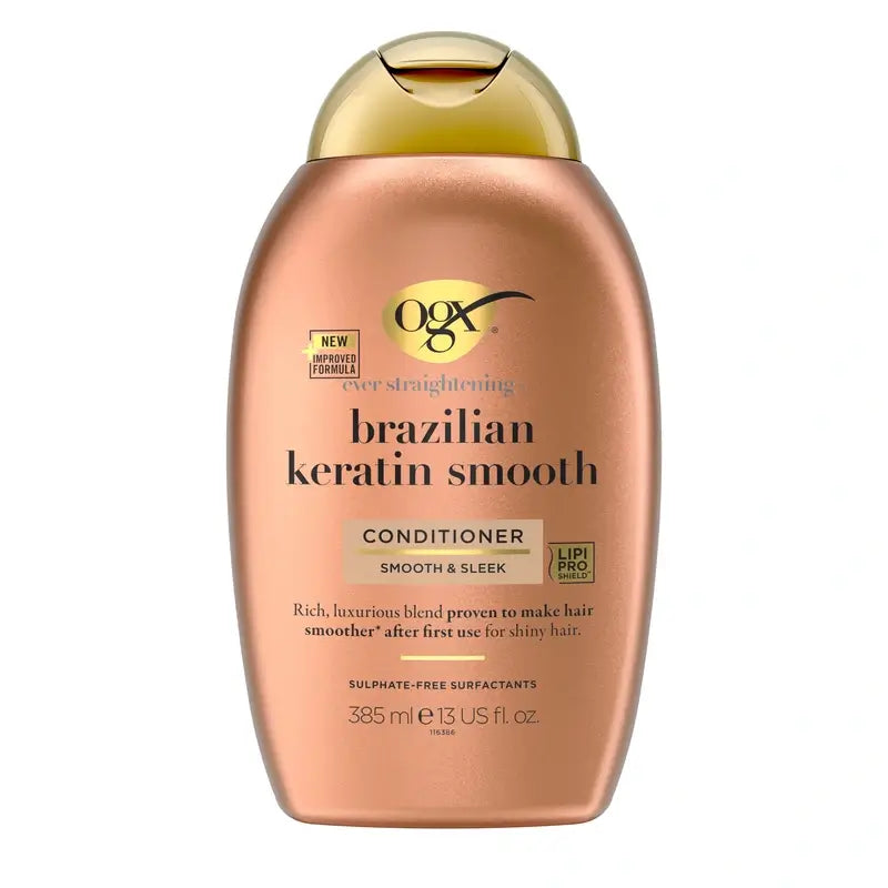 OGX Brazilian Keratin Conditioner, per capelli mossi o ricci, liscia, rinforza e idrata, 385ml