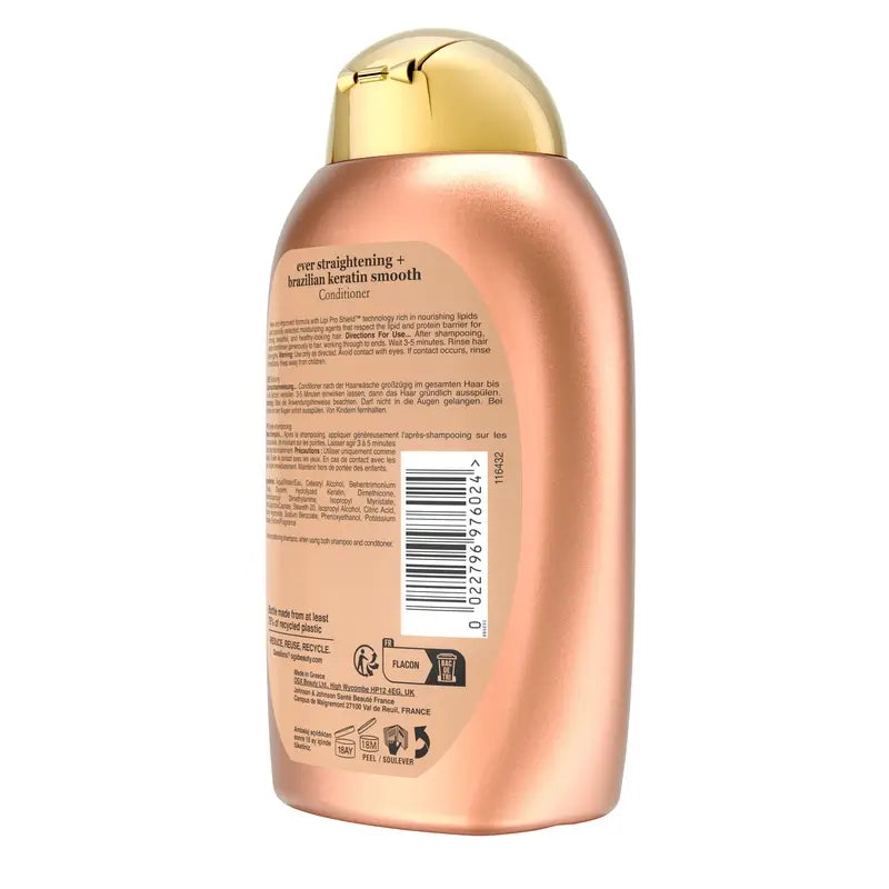 OGX Brazilian Keratin Conditioner, per capelli mossi o ricci, liscia, rinforza e idrata, 385ml