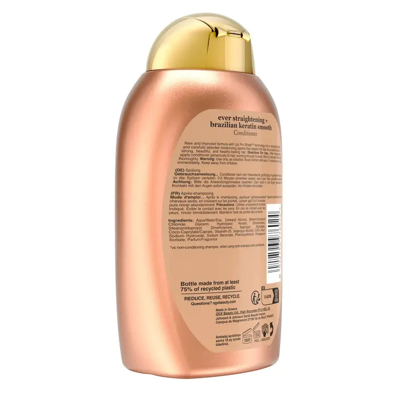OGX Brazilian Keratin Conditioner, per capelli mossi o ricci, liscia, rinforza e idrata, 385ml