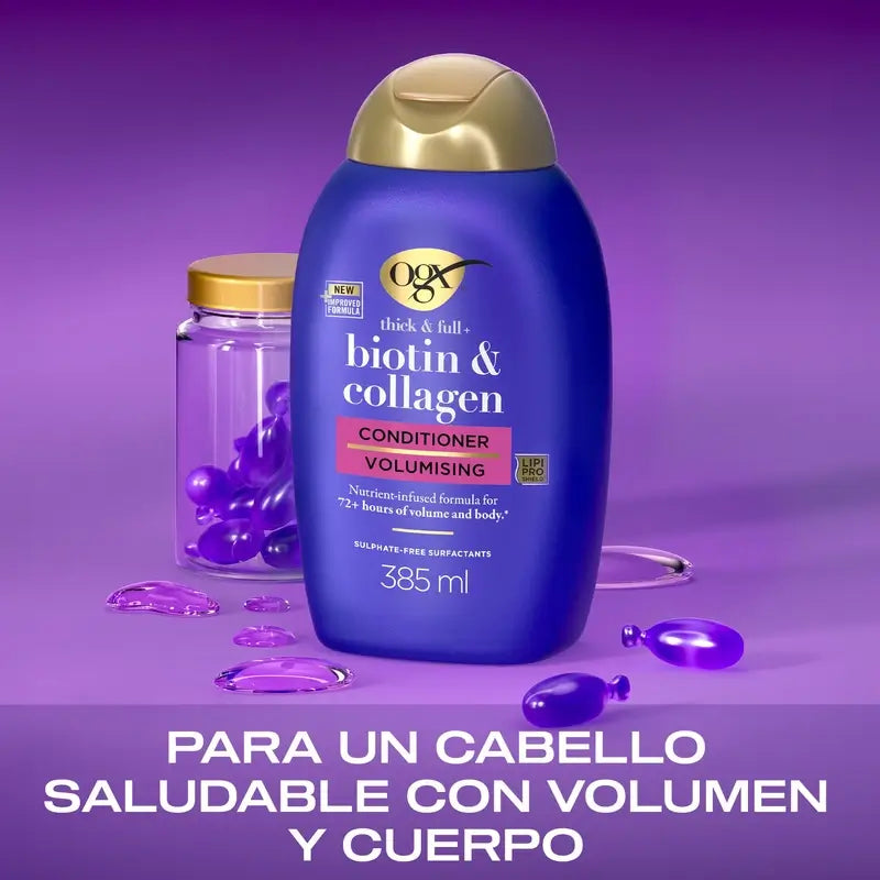 OGX Balsamo senza solfati, biotina e collagene, capelli voluminosi e sani, 385 ml