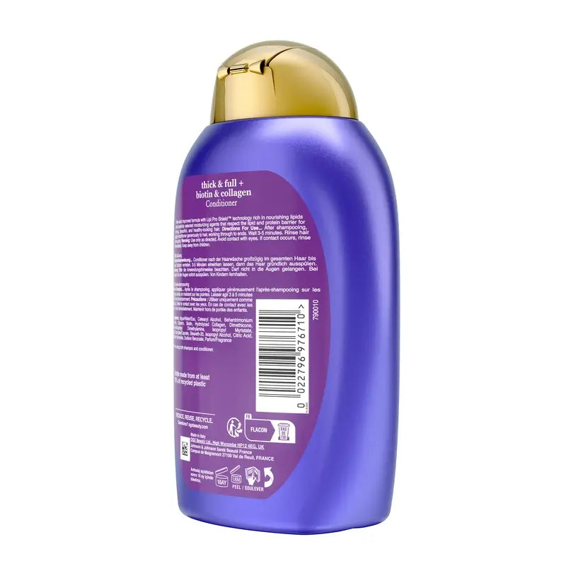 OGX Balsamo senza solfati, biotina e collagene, capelli voluminosi e sani, 385 ml