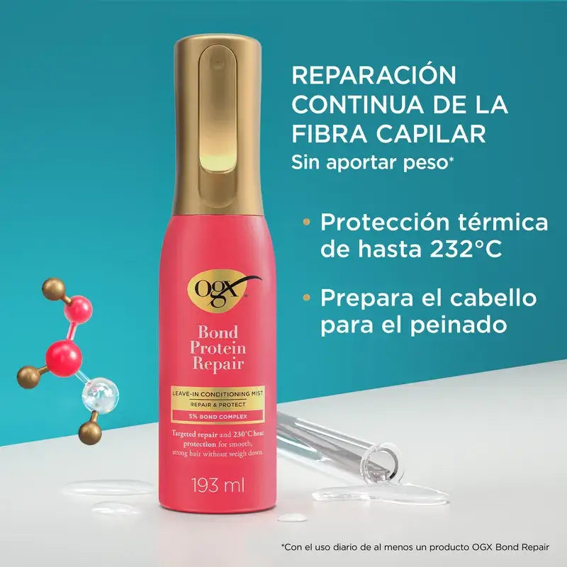 Ogx Bond Repair Leave-In Conditioner, Spray di protezione termica, riparazione dei capelli, 193 Ml