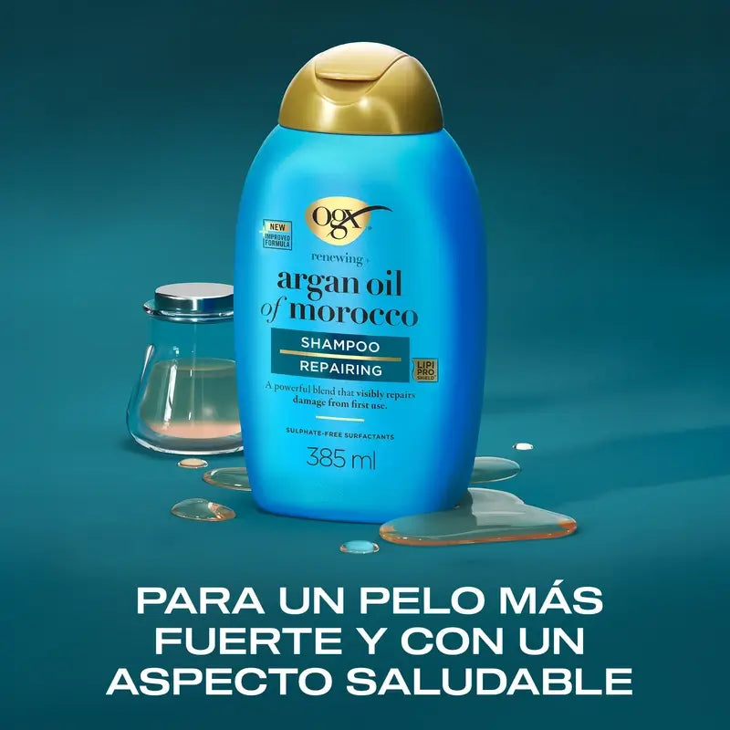 OGX Moroccan Argan Oil Shampoo, Capelli secchi e danneggiati, 385 ml
