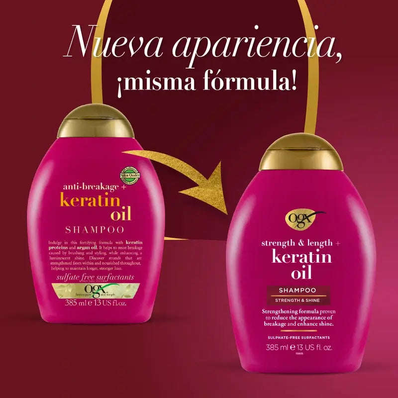 OGX Keratin Oil Shampoo, capelli fragili, idratante e rinforzante, 385 ml