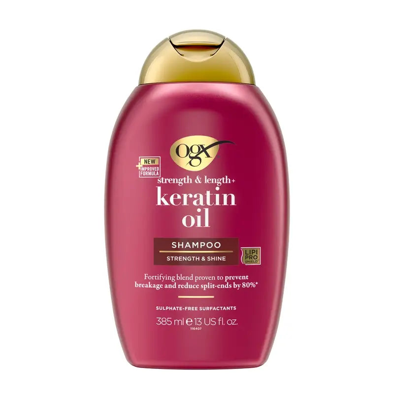 OGX Keratin Oil Shampoo, capelli fragili, idratante e rinforzante, 385 ml