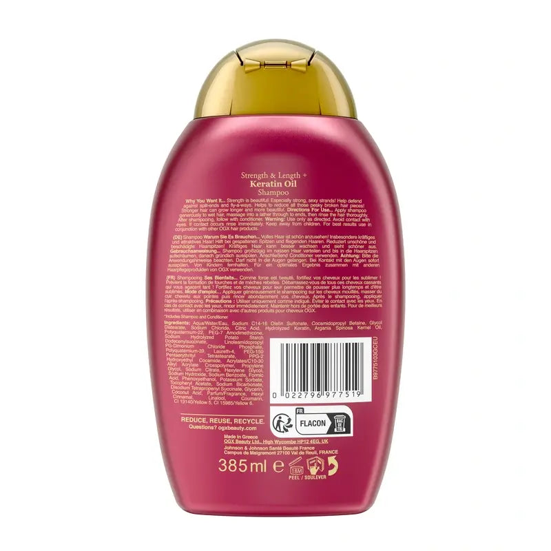 OGX Keratin Oil Shampoo, capelli fragili, idratante e rinforzante, 385 ml