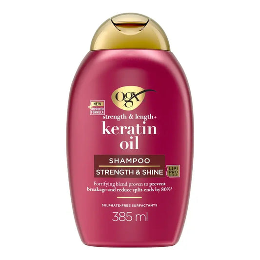 OGX Keratin Oil Shampoo, capelli fragili, idratante e rinforzante, 385 ml