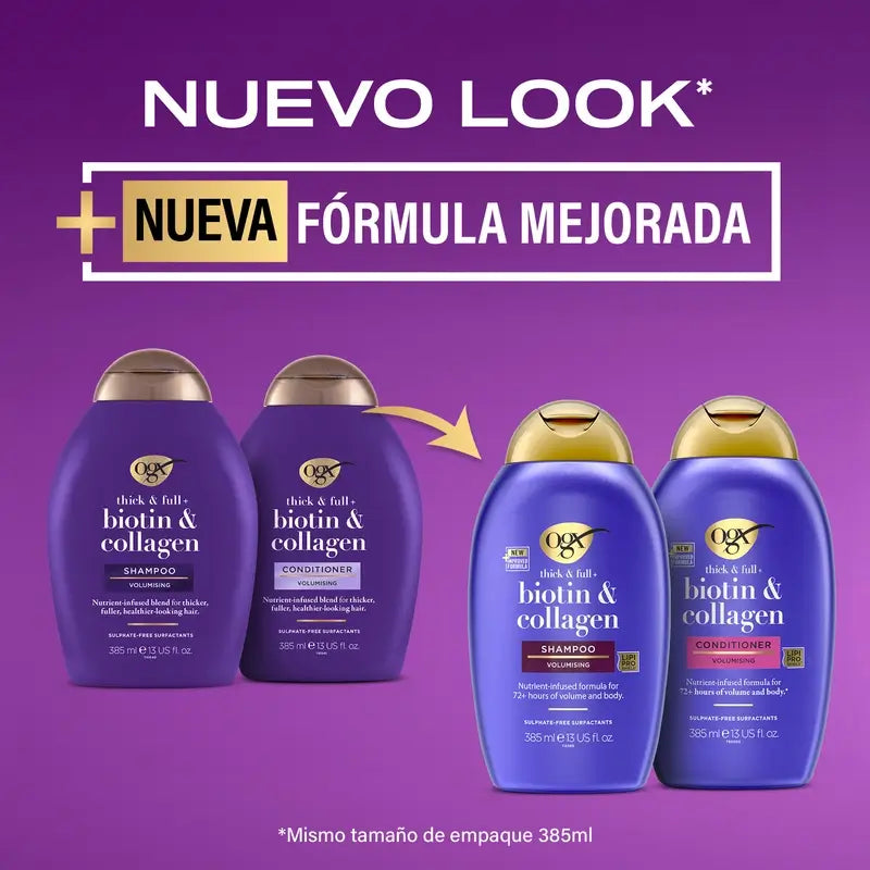 OGX Biotin & Collagen Shampoo, Capelli fini, 385 ml