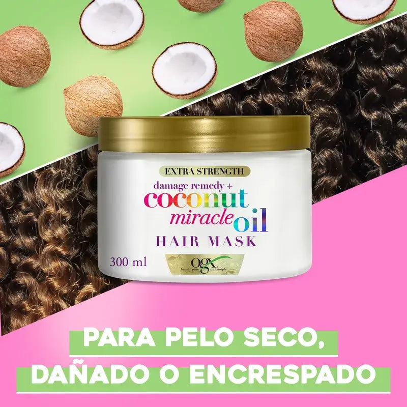 OGX Miracle Coconut Oil Hair Mask, ripara e ravviva i capelli danneggiati e fragili, 168g
