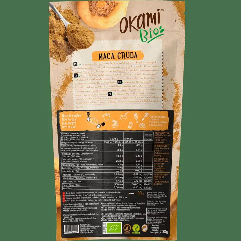Okami Bio Maca Polvere di Maca Cruda 200Gr. Bio Sg Vegan