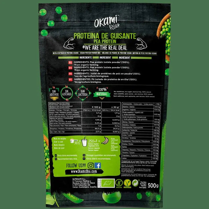 Okami Bio Proteine Isolate del Pisello 500Gr Bio Sg Vegan