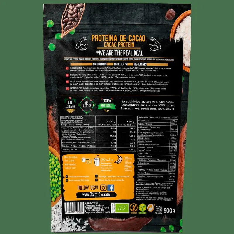 Okami Bio Proteine del Pisello-Riso-Cacao-Algarr 500Gr. Bio