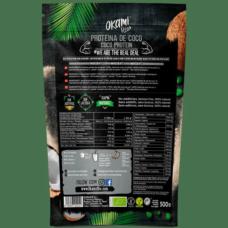 Okami Bio Proteine del Pisello e del Cocco 500Gr. Bio Sg Vegan
