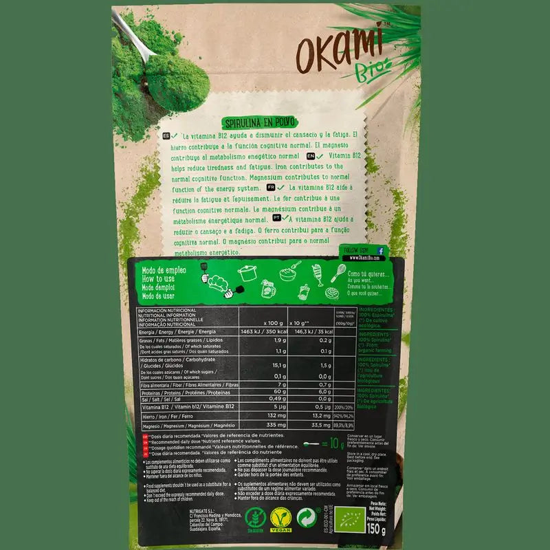 Okami Bio Spirulina in polvere 150gr. Bio Sg Vegan