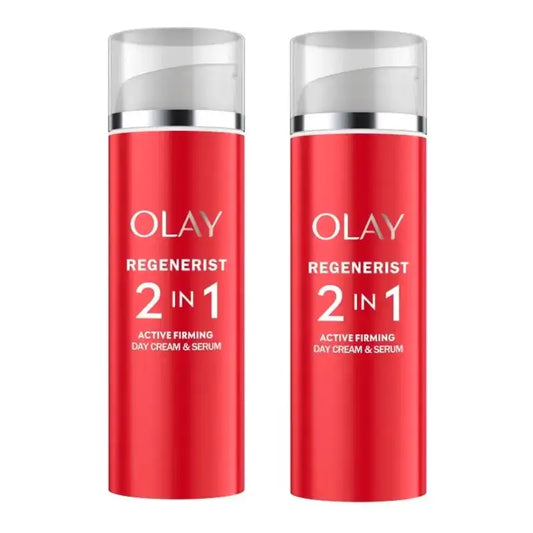 Olay Regenerist 2 in 1 Active Firming Day Cream & Firming Serum, confezione da 2 x 50 ml