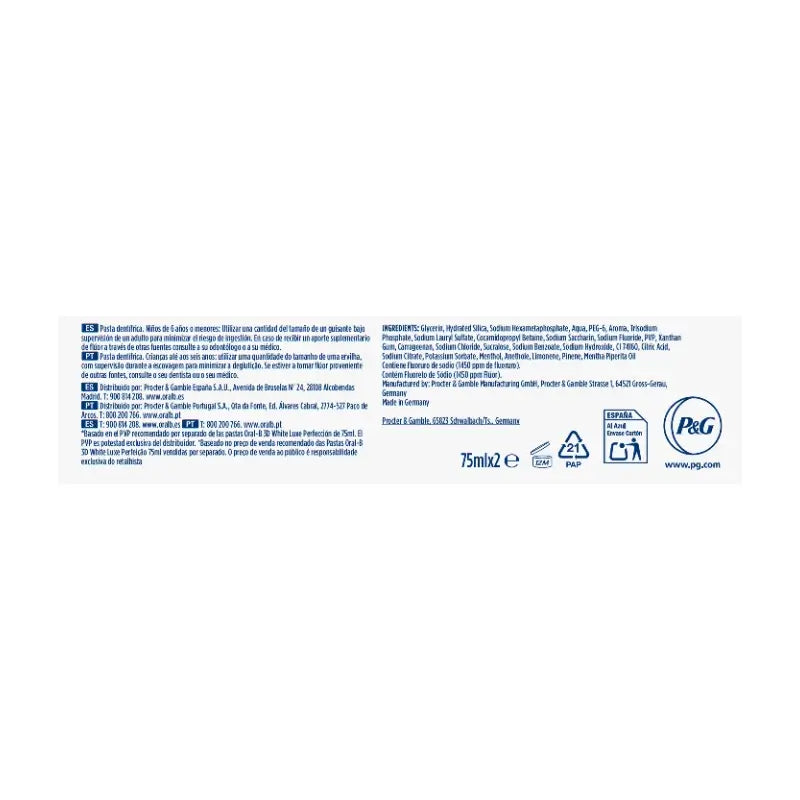 Dentifricio Oral-B 3D White Advanced Perfection , 2x75 ml