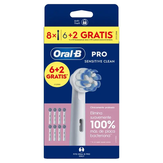 Ricarica Oral-B Braun Sensitive Clean, confezione da 6+2 pezzi.