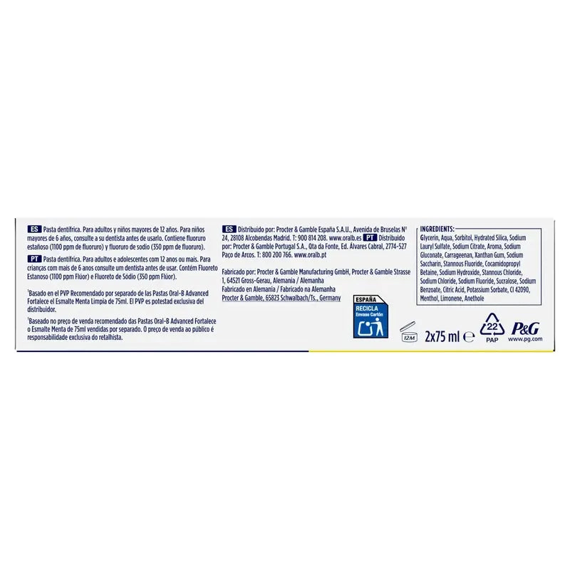 Oral-B Advanced Rinforza Smalto Duplo, 2x75 ml
