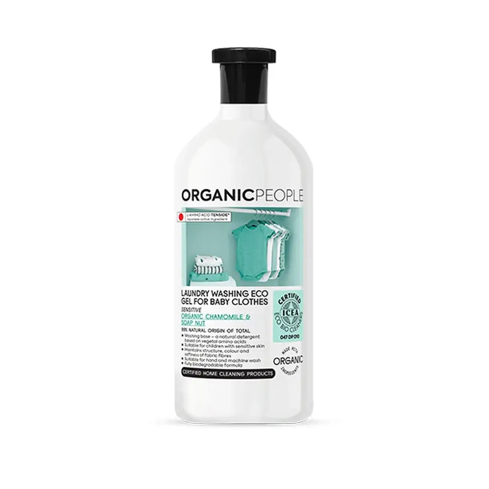 Organic People Detergente liquido per la cura dei vestiti dei bambini. Camomilla e noce di sapone biologici, 1000 Ml