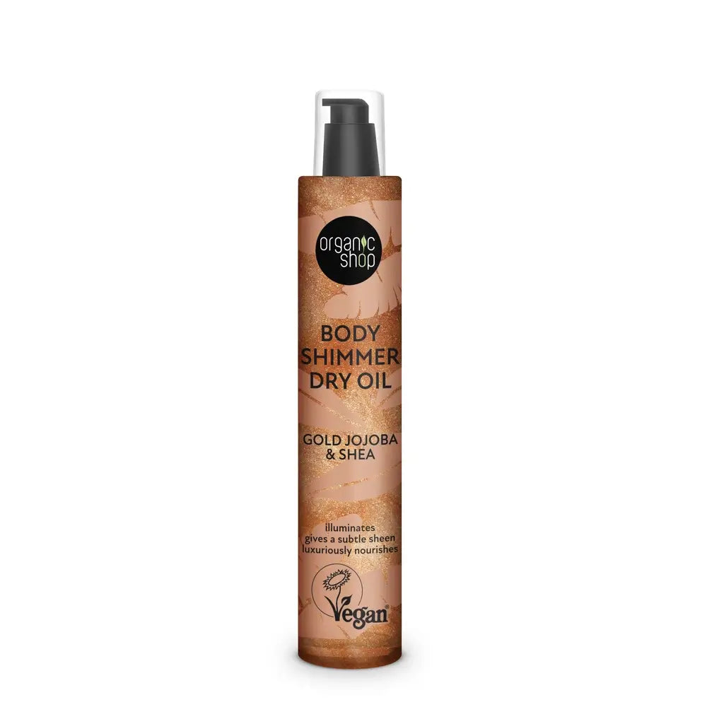 Organic Shop Body Shimmer Olio secco per il corpo Jojoba dorato e burro di karité, 100 Ml