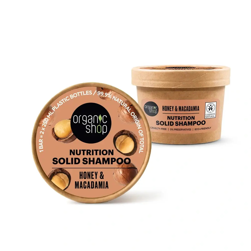 Negozio Biologico Shampoo solido nutriente al miele e macadamia, 60 G
