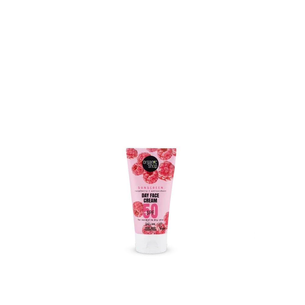 Organic Shop Lampone + Crema solare antiossidante per il viso Spf50, 50 Ml