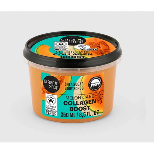 Negozio Biologico Melone e Karité Scrub corpo stimolante al collagene a base di zucchero, 250 ml