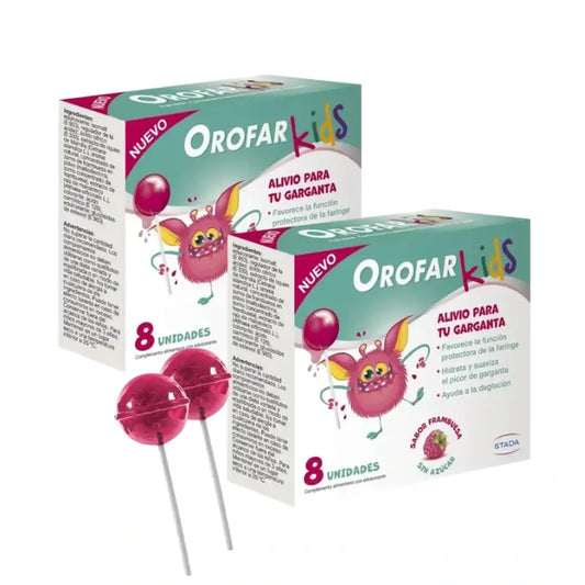 Orofar Kids Lecca-lecca al lampone senza zucchero per il prurito alla gola, 2x8 lecca-lecca