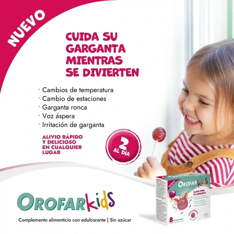 Orofar Kids Lecca-lecca al lampone senza zucchero per il prurito alla gola, 2x8 lecca-lecca