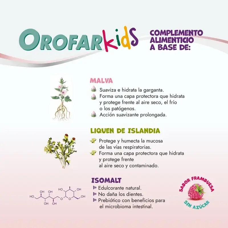 Orofar Kids Lecca-lecca al lampone senza zucchero per il prurito alla gola, 2x8 lecca-lecca